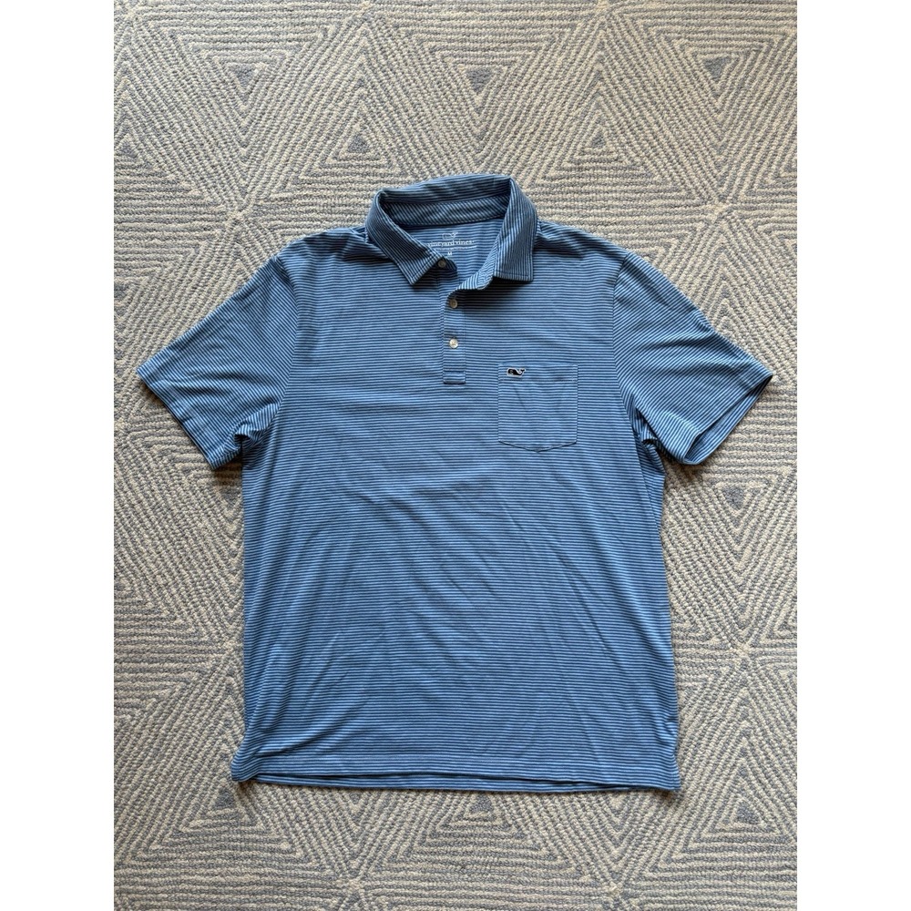 Vineyard Vines Cotton/Poly/Spandex pocket Polo Shirt - Blue/Blue Stripe - Medium